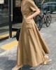 Simple Casual Solid Color Pleated Midi Dress