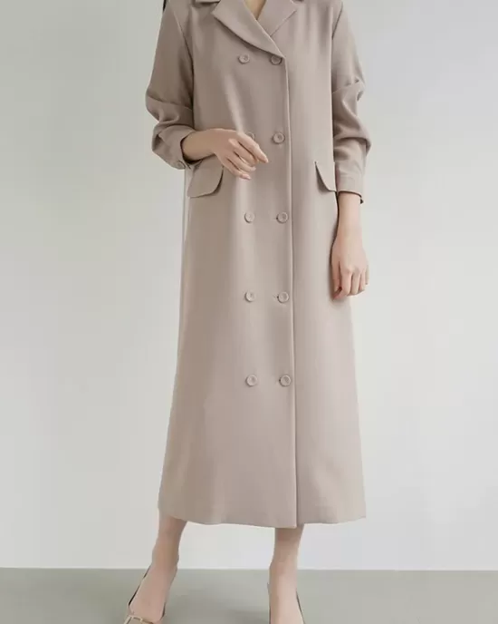 Original Chic Pleated Notched Collar Blazer Midi Dress