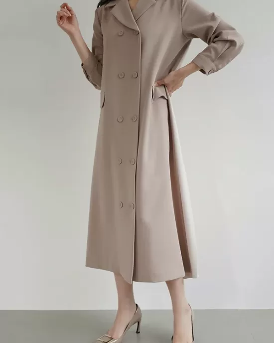 Original Chic Pleated Notched Collar Blazer Midi Dress