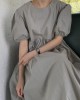 Original Loose Solid Color Pleated Puff Sleeves Midi Dress