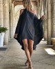 Stylish Loose High-Low Batwing Sleeves Black Midi Dress