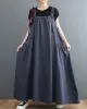 Vintage Loose Artistic Retro Solid Color Strap Denim Midi Dress