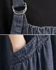 Vintage Loose Artistic Retro Solid Color Strap Denim Midi Dress