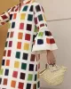 Original Flared Sleeves Split-Joint Multi-Colored Plaid Midi Dress