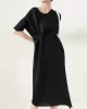 Stylish Irregularity Loose Pleated Solid Color Round-Neck Midi Dresses