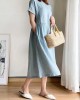 Casual Loose Solid Color Round-Neck Midi Dresses