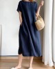 Casual Loose Solid Color Round-Neck Midi Dresses