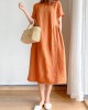 Casual Loose Solid Color Round-Neck Midi Dresses