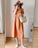 Casual Loose Solid Color Round-Neck Midi Dresses