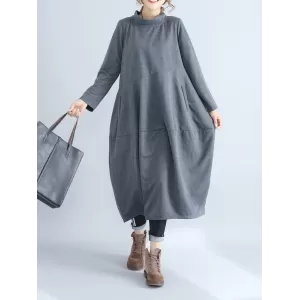 Casual Loose Plus Size Solid Color Hooded Midi Dresses