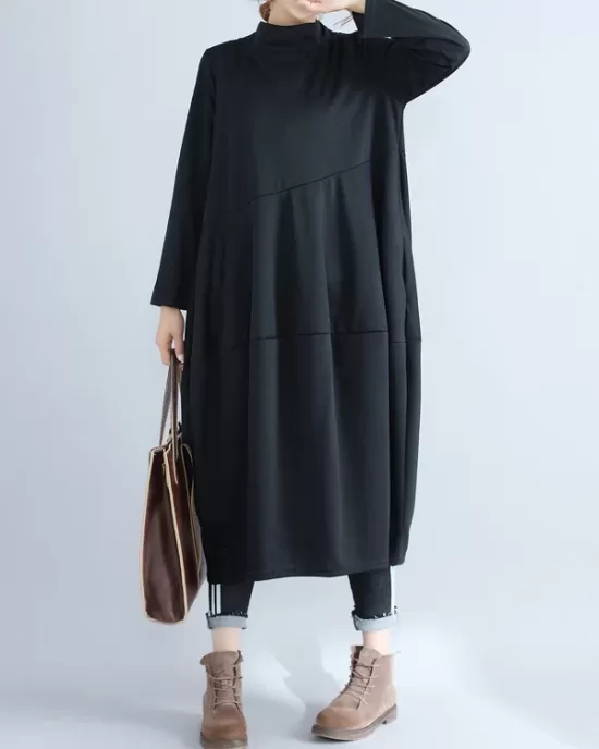 Casual Loose Plus Size Solid Color Hooded Midi Dresses