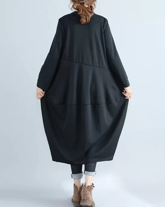 Casual Loose Plus Size Solid Color Hooded Midi Dresses