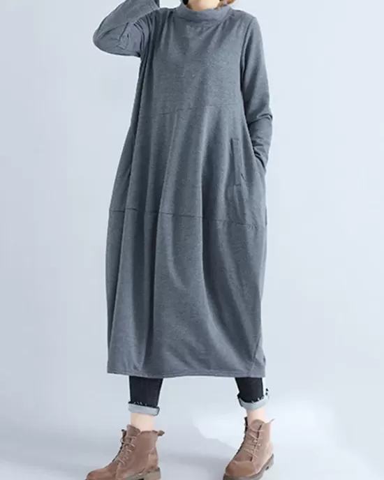 Casual Loose Plus Size Solid Color Hooded Midi Dresses