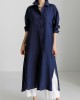 Simple Long Sleeves Split-Side Solid Color Lapel Midi Dresses Shirt Dress