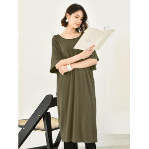 Casual Batwing Half Sleeves Solid Color Round-Neck Midi Dresses