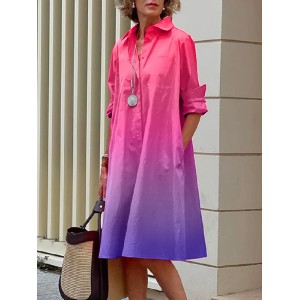 Long Sleeves Gradient Lapel Midi Dresses