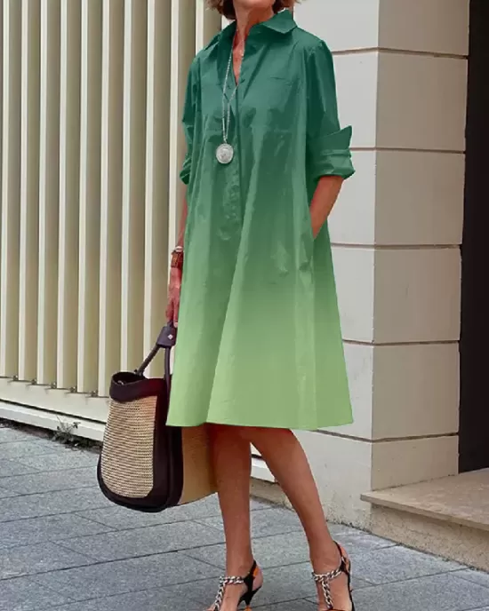 Long Sleeves Gradient Lapel Midi Dresses