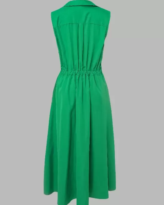 Sleeveless Solid Color Lapel Midi Dresses