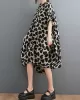 Heart Print Batwing Sleeves Irregular clipping Lapel Midi Dresses