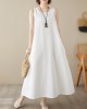 Solid Color Loose Sleeveless Round-Neck Midi Dresses