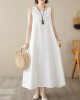 Solid Color Loose Sleeveless Round-Neck Midi Dresses