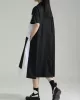 Asymmetric Contrast Color Split-Joint Loose Short Sleeves Lapel Shirt Dress Midi Dresses