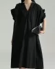 Drawstring Falbala Pleated Solid Color Batwing Sleeves Loose V-Neck Shirt Dress Midi Dresses