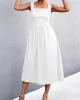 Pleated Solid Color Split-Joint High Waisted Sleeveless U-Neck Midi Dresses