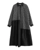 Asymmetric Buttoned Pleated Printed Split-Joint A-Line Long Sleeves Lapel Midi Dresses