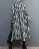 Buttoned Split-Joint Striped Long Sleeves Loose Mock Neck Midi Dresses