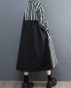 Buttoned Split-Joint Striped Long Sleeves Loose Mock Neck Midi Dresses