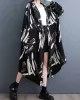 Buttoned Hooded Printed Long Sleeves Loose Outerwear Midi Dresses