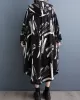 Buttoned Hooded Printed Long Sleeves Loose Outerwear Midi Dresses