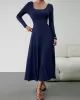 Solid Color Tied Waist A-Line High Waisted U-Neck Midi Dresses