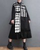 Asymmetric Buttoned Polka-Dot A-Line Long Sleeves Lapel Midi Dresses