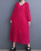 Jacquard Bishop Sleeve Long Sleeves V-Neck Midi Dresses