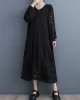 Jacquard Bishop Sleeve Long Sleeves V-Neck Midi Dresses