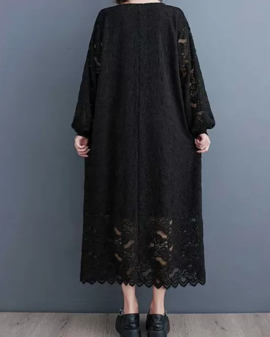 Jacquard Bishop Sleeve Long Sleeves V-Neck Midi Dresses