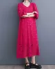 Jacquard Bishop Sleeve Long Sleeves V-Neck Midi Dresses