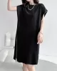 Loose Short Sleeves Asymmetric Zipper Round-Neck Dresses Midi Dresses