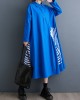 Asymmetric Buttoned Pleated Printed Split-Joint A-Line Long Sleeves Lapel Shirt Dress Midi Dresses