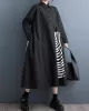 Asymmetric Buttoned Pleated Printed Split-Joint A-Line Long Sleeves Lapel Shirt Dress Midi Dresses