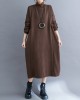 Solid Color A-Line Long Sleeves Mock Neck Midi Dresses