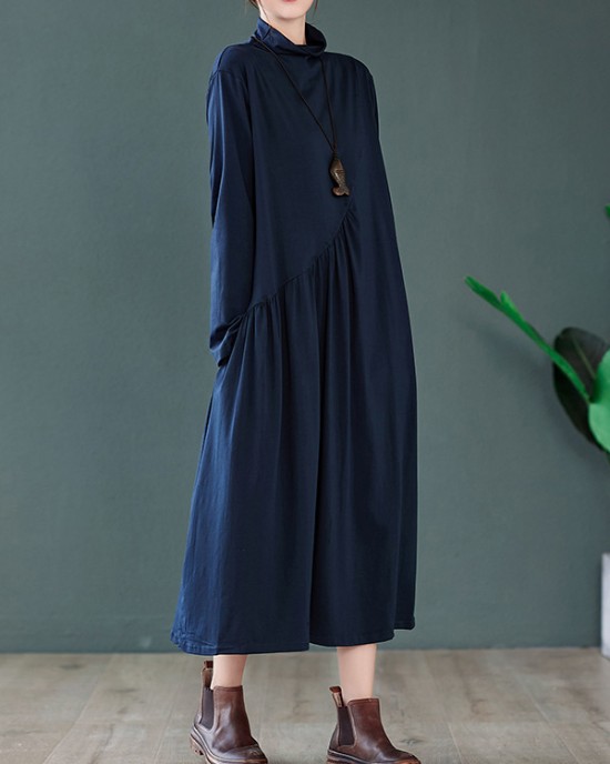 Original Solid High-Neck Knitting Dress