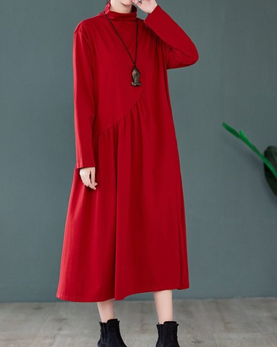 Original Solid High-Neck Knitting Dress