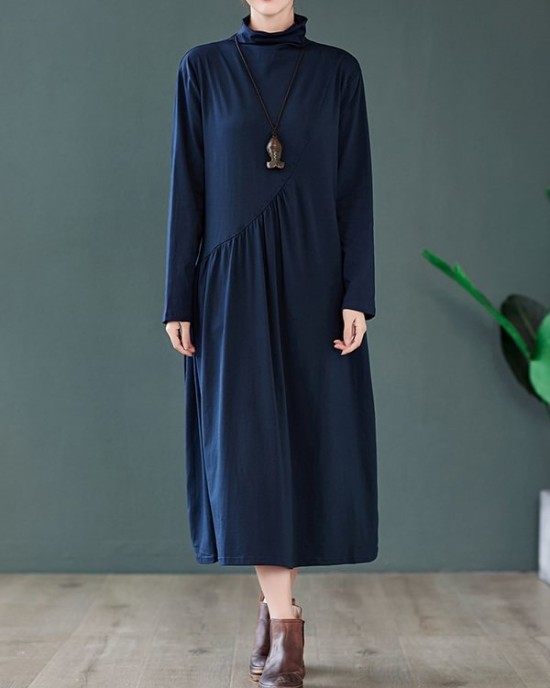 Original Solid High-Neck Knitting Dress