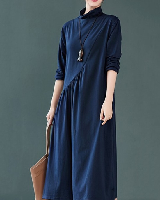 Original Solid High-Neck Knitting Dress