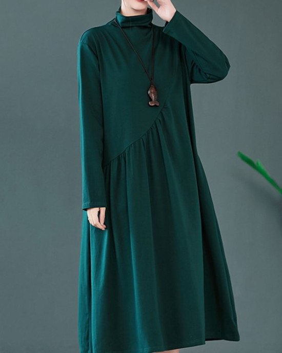 Original Solid High-Neck Knitting Dress