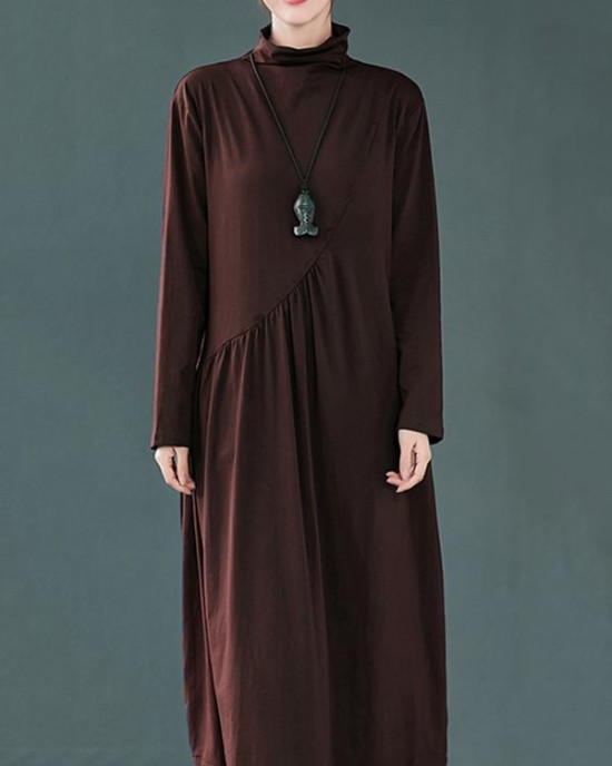 Original Solid High-Neck Knitting Dress