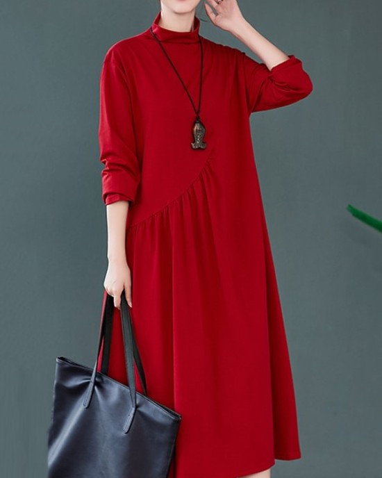 Original Solid High-Neck Knitting Dress